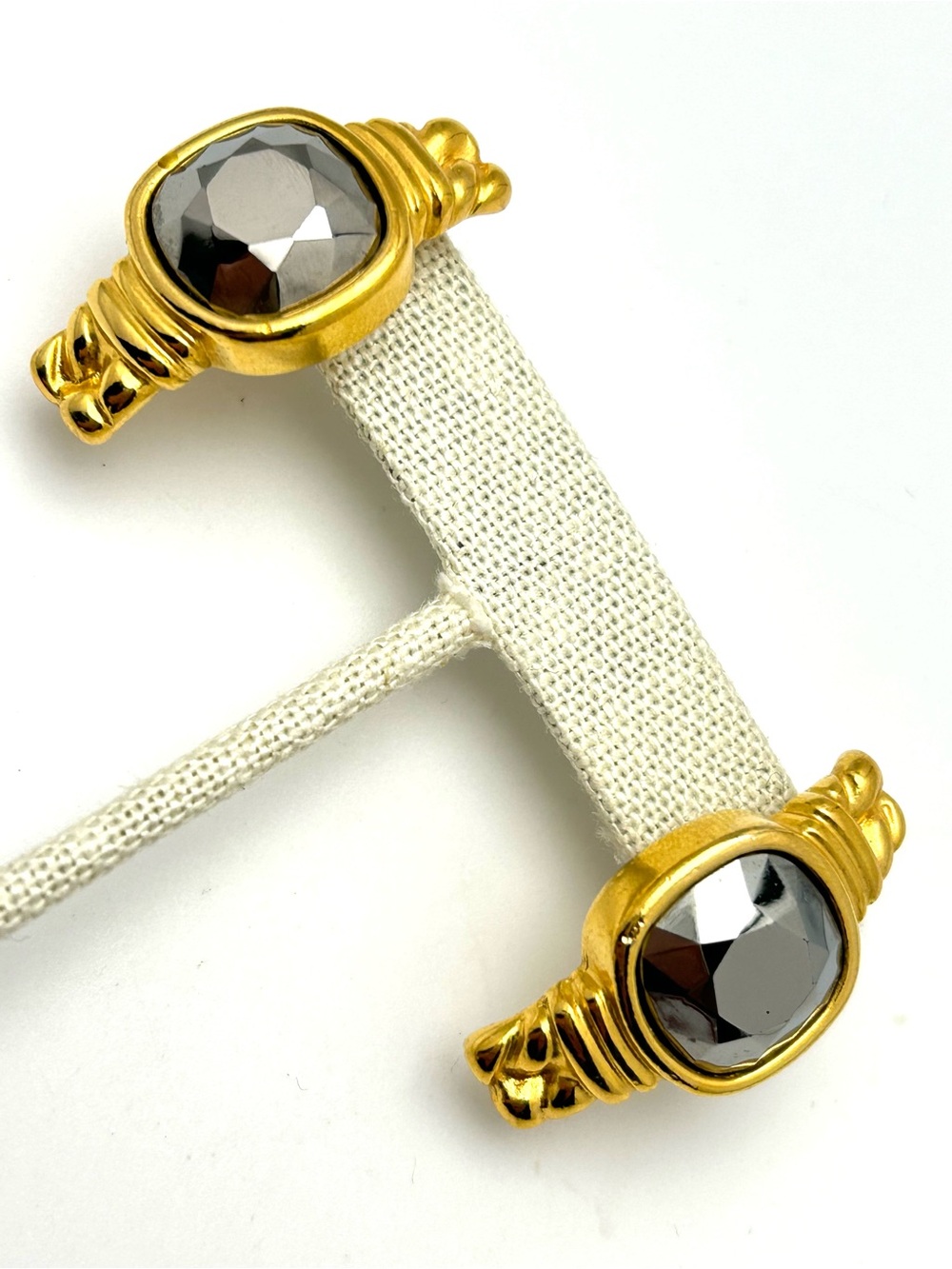 Givenchy Vintage Faceted Hematite Crystal Gold Earrings
